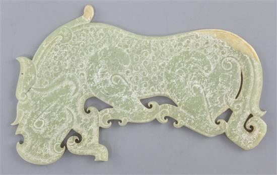 A Chinese archaistic yellow jade plaque, Eastern Zhou dynasty or later, 15.8cm